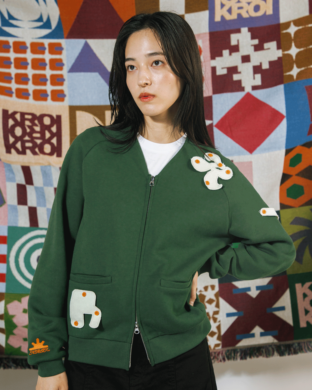 【M】Button Patch Sweat cardigan